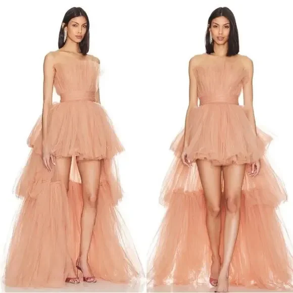 BRONX AND BANCO Anna Tiered Tulle Strapless Pink Maxi Dress Size Small - Picture 4 of 15